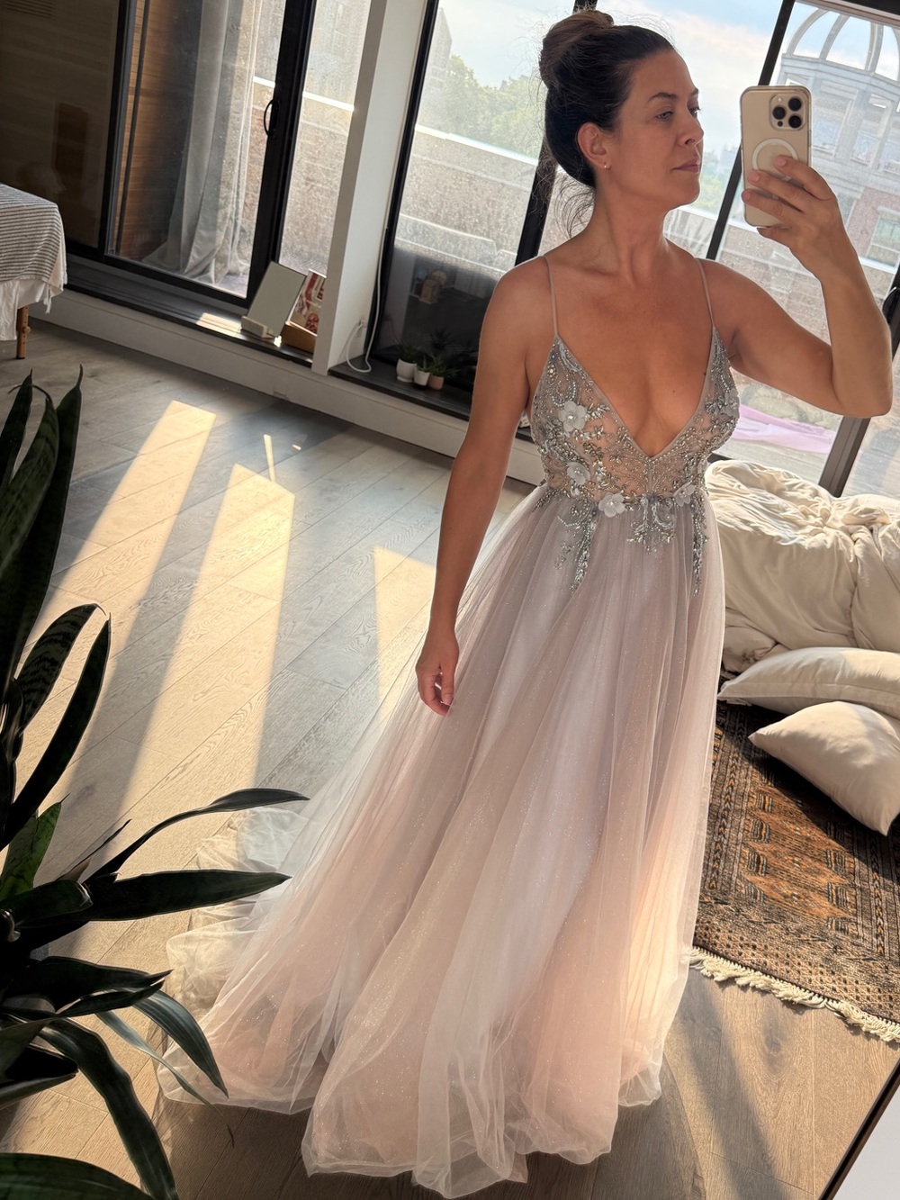 Andrea & Leo Couture A1416 Dusty Rose Embellished Tulle Gown